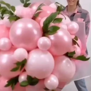Light Pink Flower Balloon Bouquets with  greenery. 